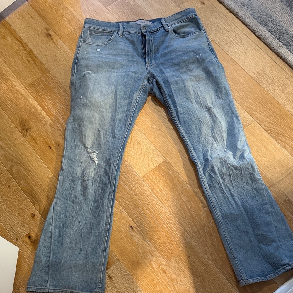 Hudson Jeans Men’s Light Blue Bootcut Distressed Denim